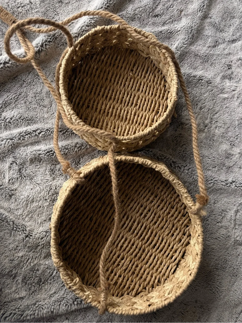 Handmade Hanging Double Basket - Natural Jute